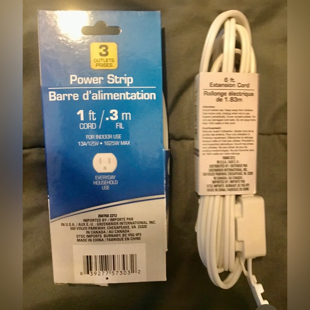 2 Pack - 1 Ft Power Strip /3 outlets + 6 Ft Extension Cord/3 outlets NWT - Picture 8 of 9